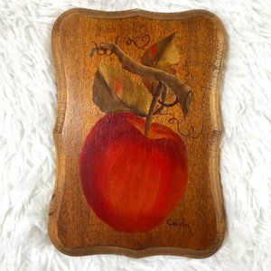 Vintage Hand Painted Genuine Wood Apple Art Plaque